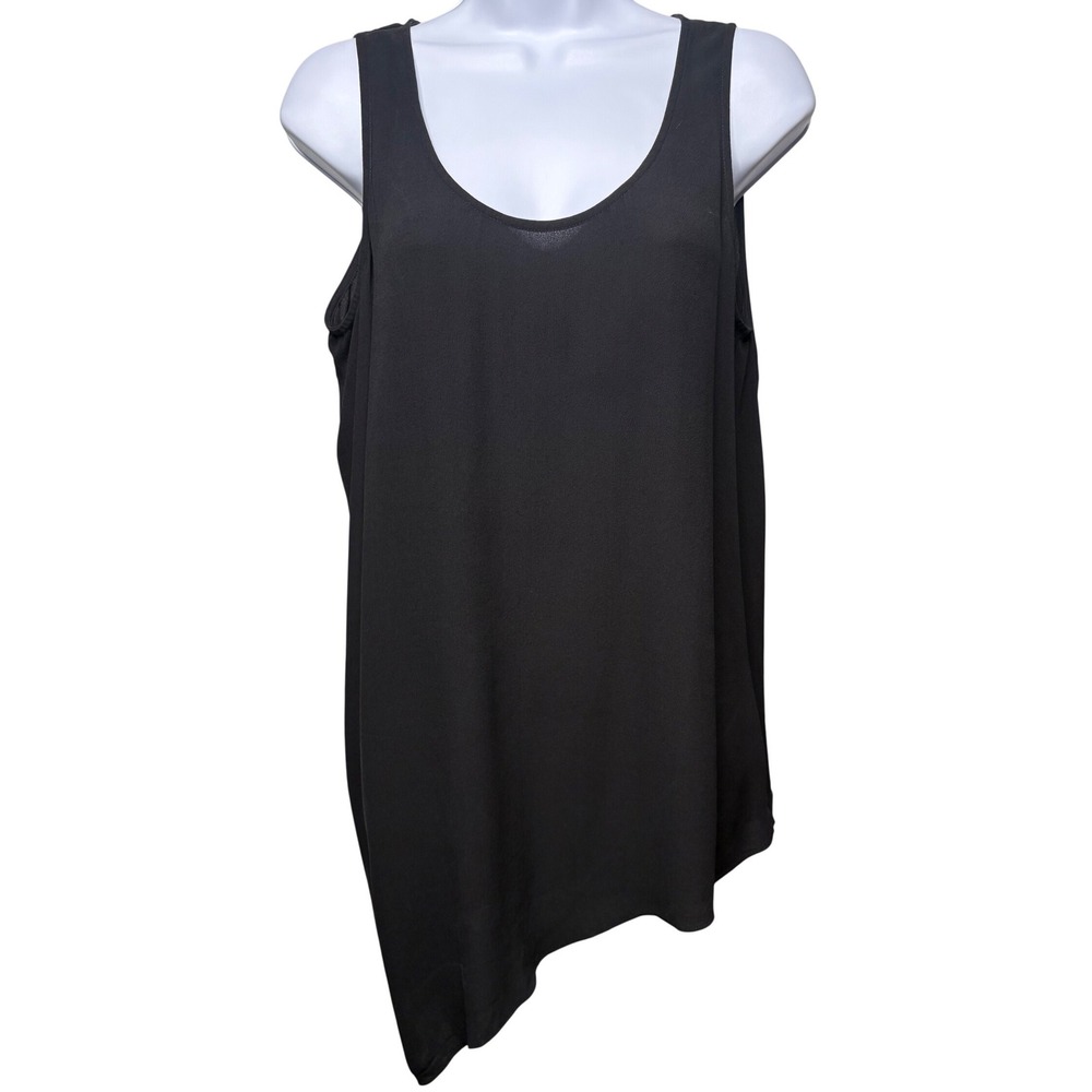 EILEEN FISHER Womens Black 100% Silk Asymmetrical Tank Top S Minimalist Airy